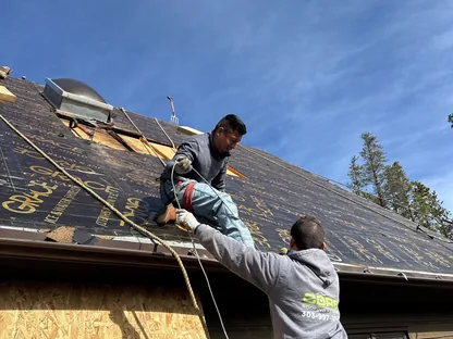 Close-up of storm damage assessment being performed by Core Roofing Systems in Denver